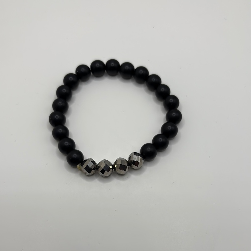 Black and Silver Beaded Men's Bracelet